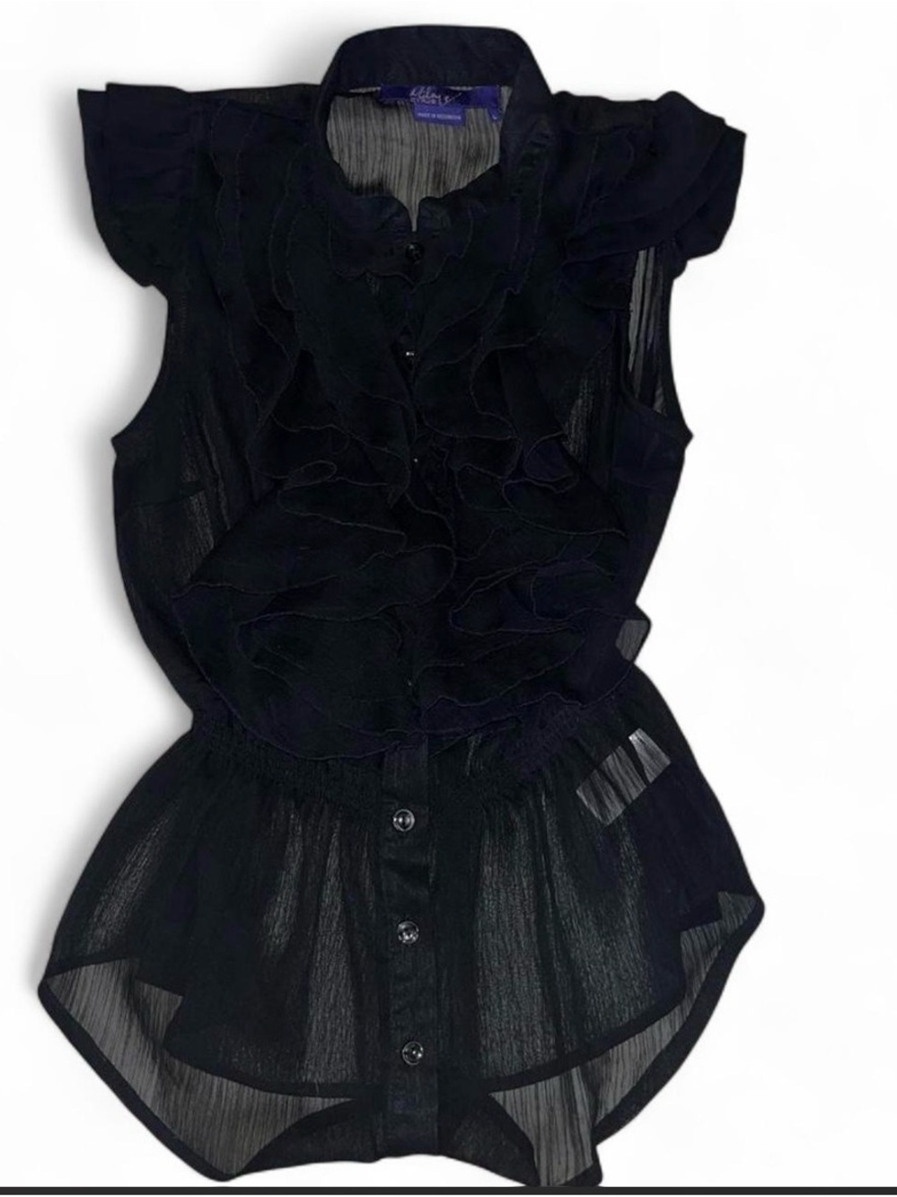 Miley Cyrus & Max Azria Black Sheer Ruffle Sleeveless Blouse